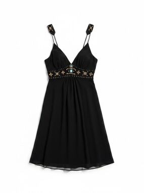 Lapis Black Silk Dress with Gold & Turquoise Embellishments